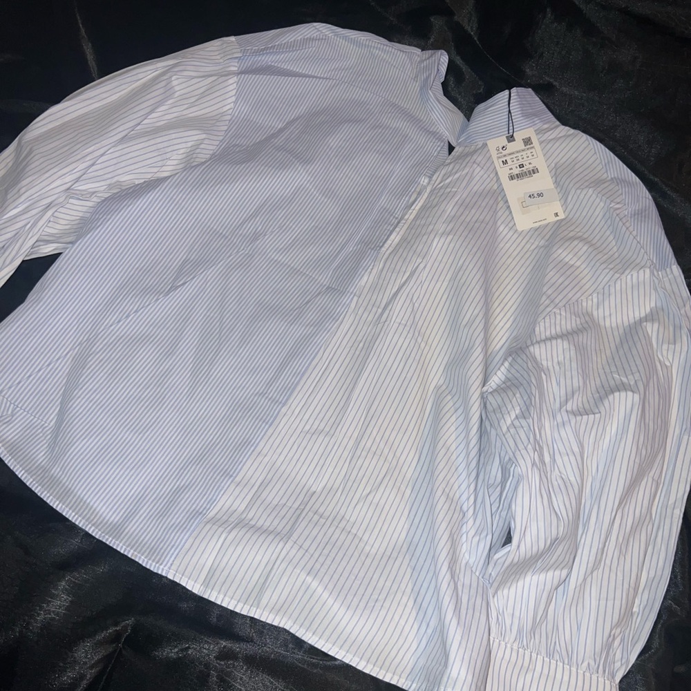 Zara Men's Dual-Tone Blue Striped Shirt